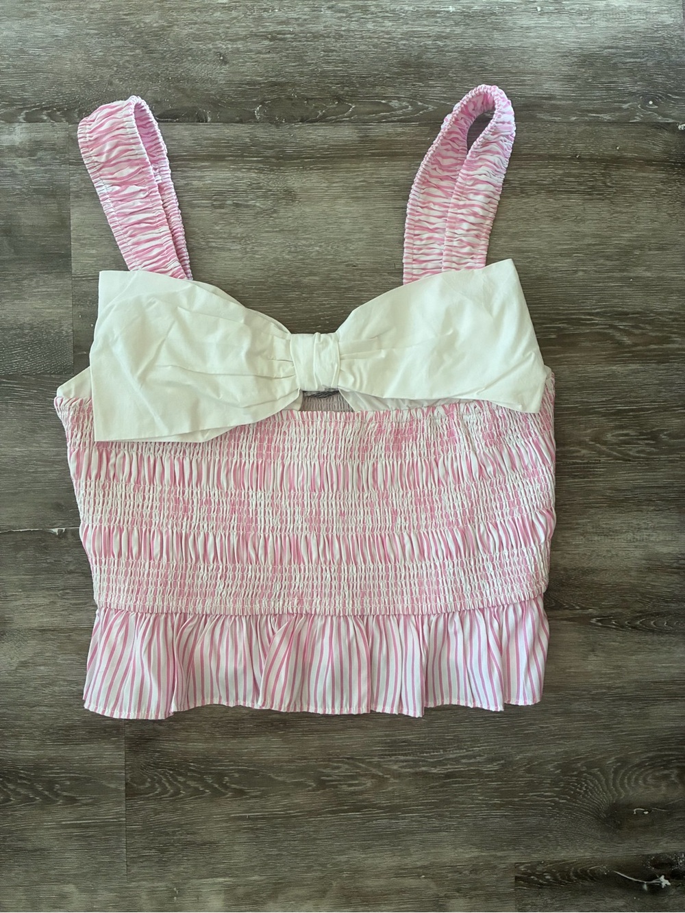 English Factory Pink and White Smocked Bow-Front Cami